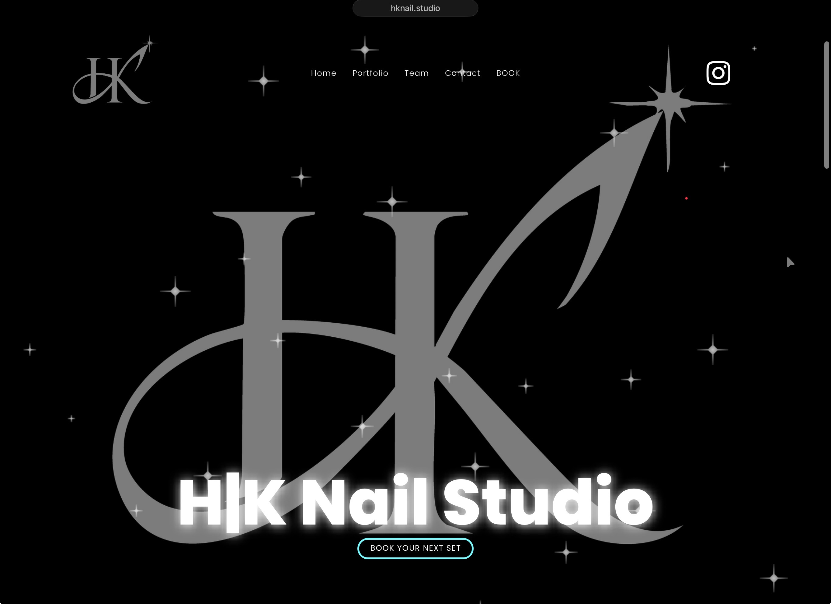 H|K Nail Studio website homepage with its monogram and booking link.